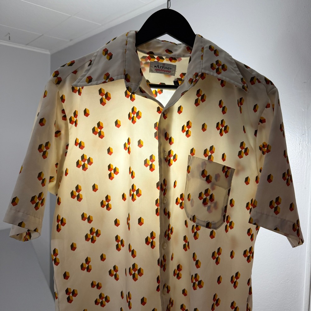 Vintage Arrow Sportswear Shirt Medium Geometric Thin Rockabilly 70s 80s Preppy